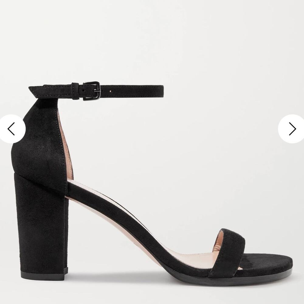 Stuart Weitzman Ankle Strap Block Heel Sandals size 36.5 black Suede